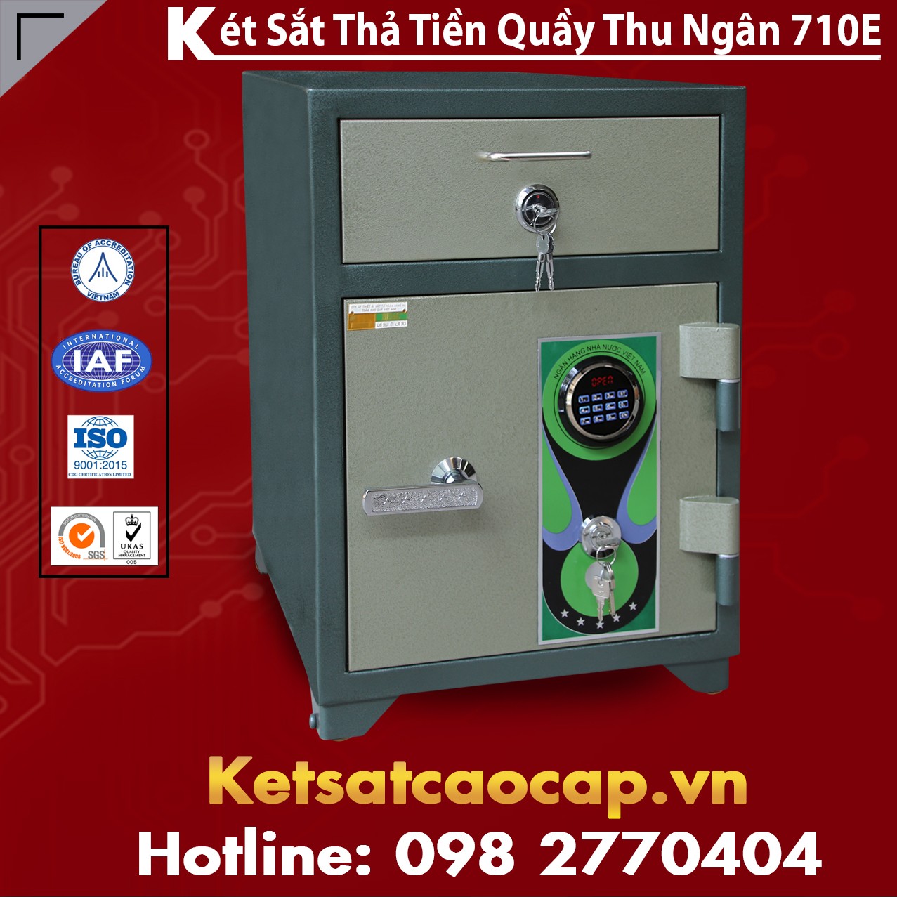 Két Sắt Thả Tiền Quầy Thu Ngân BEMC 710E Điện Tử Hàn Quốc An Toàn Cao